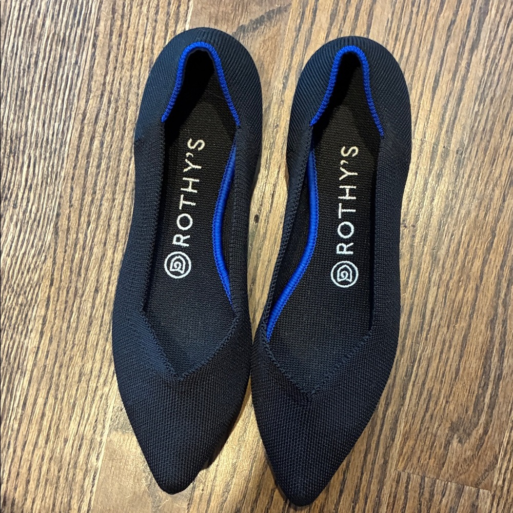 Rothy's Women's Flats in Black with Blue Trim